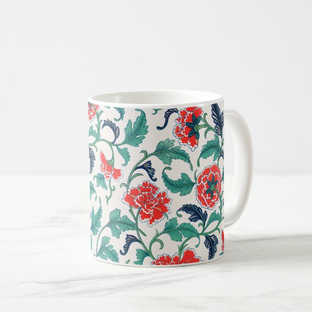 Rotes und grünes Blumenmuster Kaffeetasse (VorderseiteRechts)