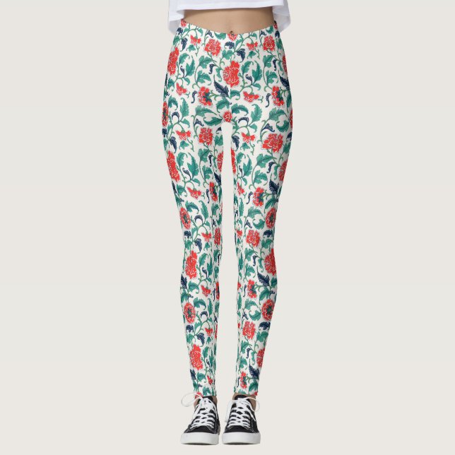 Rotes und grünes Blumenmuster Leggings (Vorderseite)