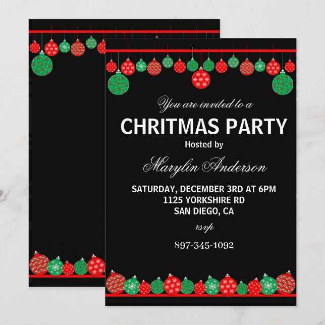 ROTES UND GRÜNES CHRISTMAS PARTY CUSTOM EINLADUNG (Vorne/Hinten)