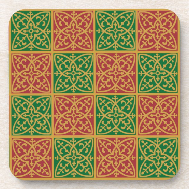 Rotes und grünes Fleur-de-lis-Muster Untersetzer (Vorderseite)