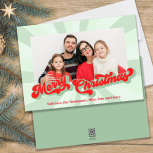 Rotes und grünes frohe Weihnachtsfest Foto Feiertagskarte