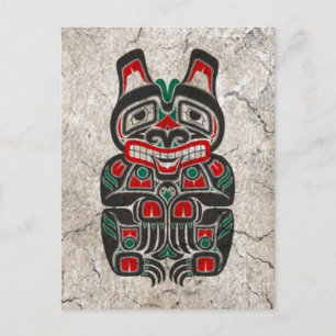 Rotes und grünes Haida-Geistbär-Rissmuster Postkarte