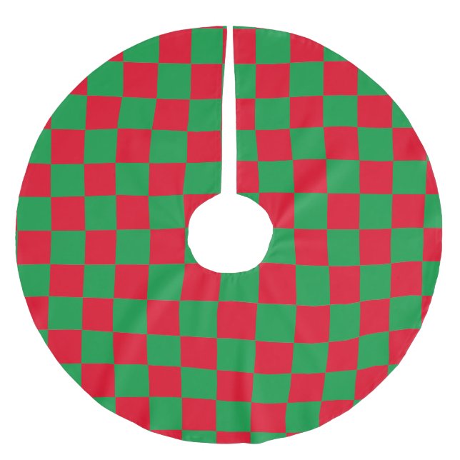 Rotes und grünes kariertes Muster Polyester Weihnachtsbaumdecke (Vorderseite)