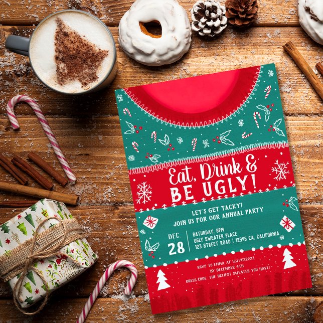 Rotes und grünes, kitschig-hässliches Weihnachtsge Einladung (Von Creator hochgeladen)