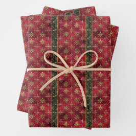 Rotes und grünes mittelalterliches Weihnachtswacke Geschenkpapier Set