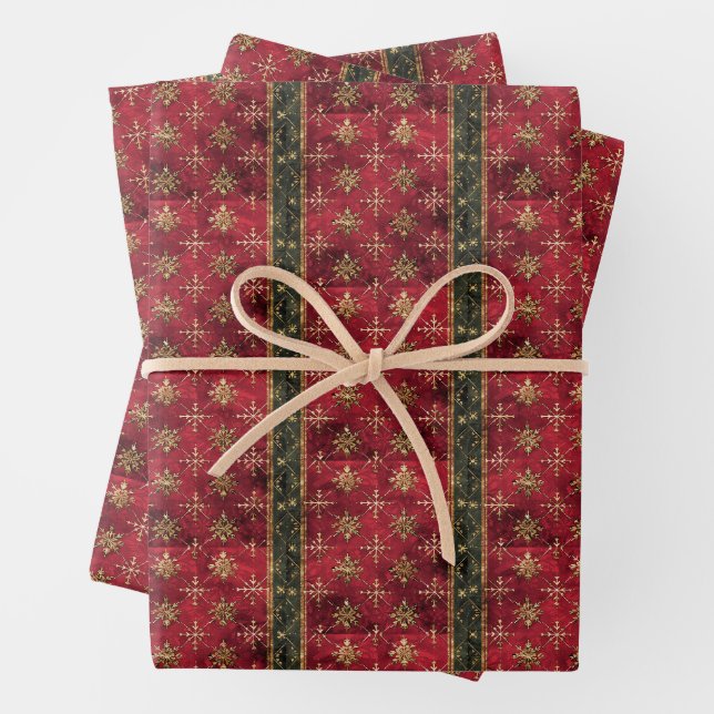 Rotes und grünes mittelalterliches Weihnachtswacke Geschenkpapier Set (Beispiel)