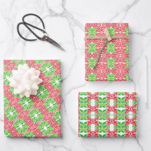 Rotes und grünes Mosaikpapier Geschenkpapier Set