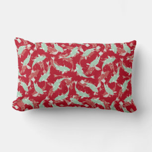 Rotes und grünes Muster - Koi Fish Lendenkissen