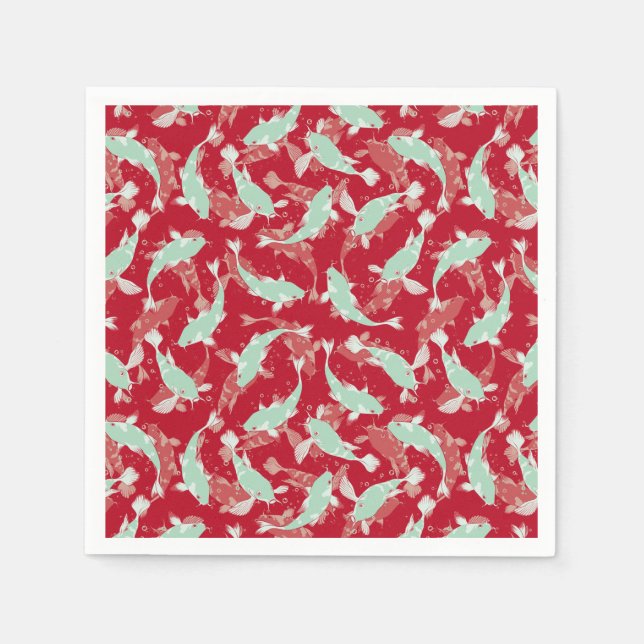 Rotes und grünes Muster - Koi Fish Serviette (Vorderseite)