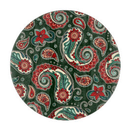 Rotes und grünes Paisley-Rundschneidbrett Schneidebrett