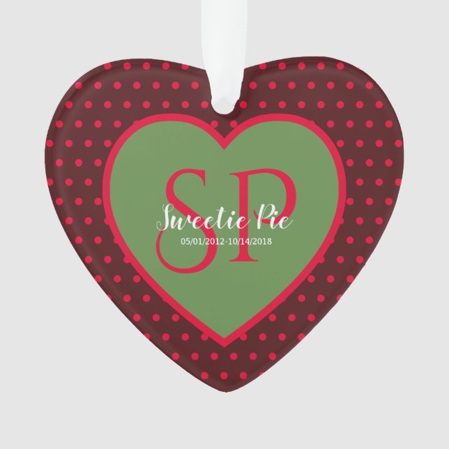 Rotes und grünes Polka Dot Personalisiertes Gedenk Ornament (Vorderseite)