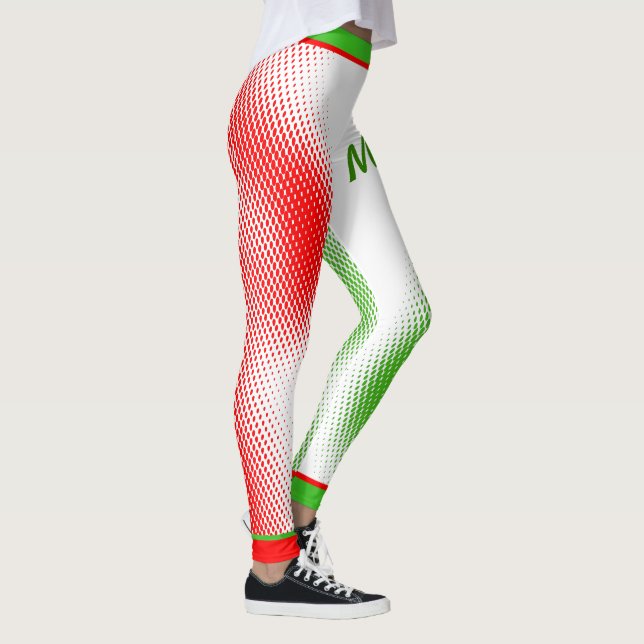Rotes und grünes Punktmuster auf Weiß mit IHREM Na Leggings (Rechts)