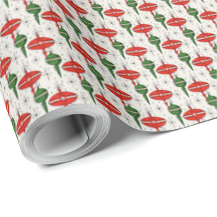 Rotes und grünes Retro Weihnachten verziert Geschenkpapier