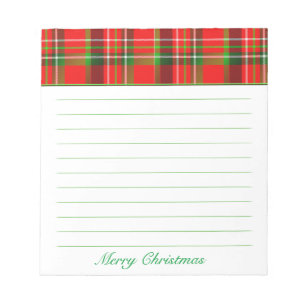 Rotes und grünes Tartan-Muster-Weihnachtsthema Notizblock