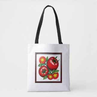 rotes und grünes Tomatendesign Tasche