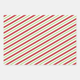 Rotes und grünes Weihnachtsdesign gestreift Geschenkpapier Set