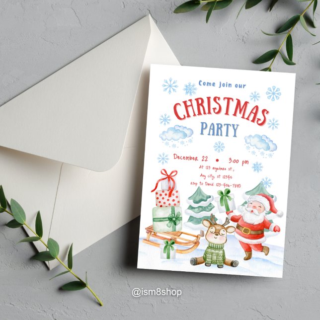 Rotes und grünes Weihnachtskids-Party Einladung (Von Creator hochgeladen)
