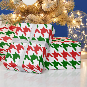 Rotes und grünes Weihnachtsmuster für Hahnentrittm Geschenkpapier