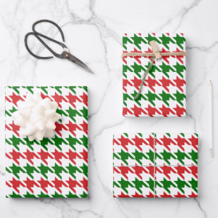 Rotes und grünes Weihnachtsmuster für Hahnentrittm Geschenkpapier Set