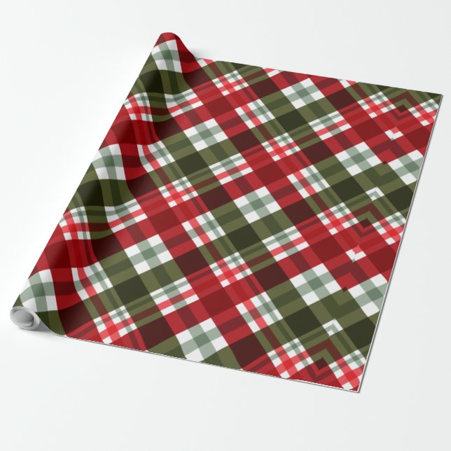 Rotes und grünes Weihnachtsmuster Geschenkpapier (Ungerollt)