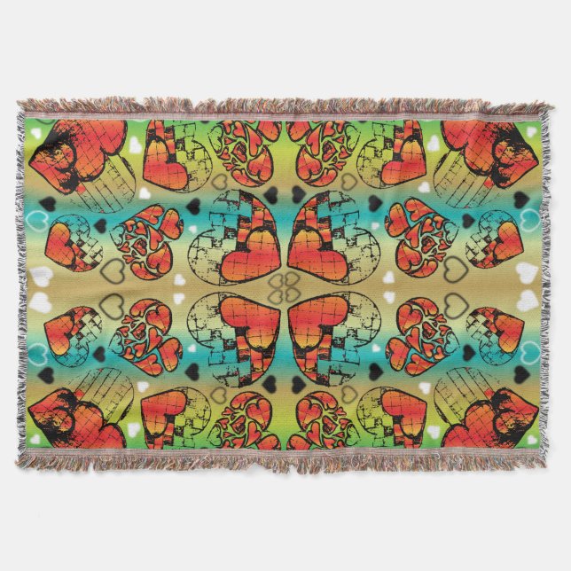 Rotes und grünes, weißes, romantisches Herzmuster Decke (Vorderseite)