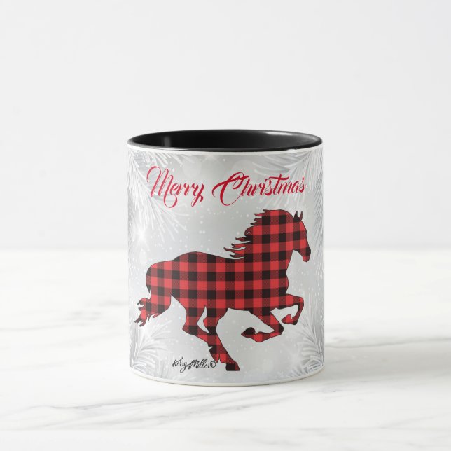 Rotes und Kariertes Pferd Weihnachten Tasse (Zentrum)
