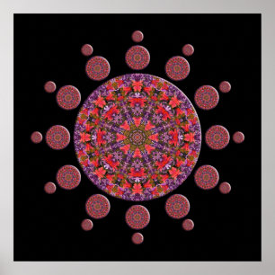Rotes und lila Tulpemandala-Fraktal-Plakat Poster