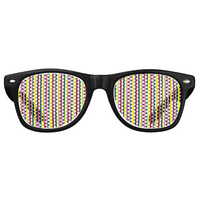 Rotes und orangefarbenes Packpapier mit glänzender Partybrille (Vorderseite)