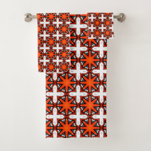 Rotes und oranges geometrisches Muster Handtuch Badhandtuch Set