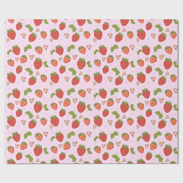 Rotes und rosa Erdbeermuster-Geschenkpapier Geschenkpapier (Saum)