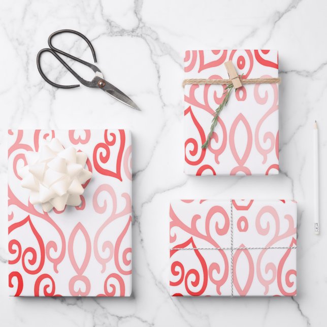 Rotes und rosa Herzmuster Geschenkpapier Set (Vorderseite)