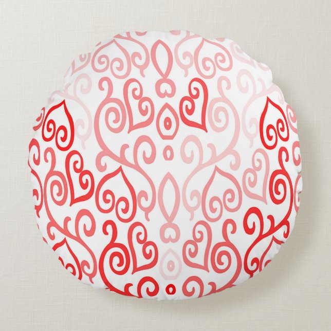 Rotes und rosa Herzmuster Rundes Kissen (Vorderseite)