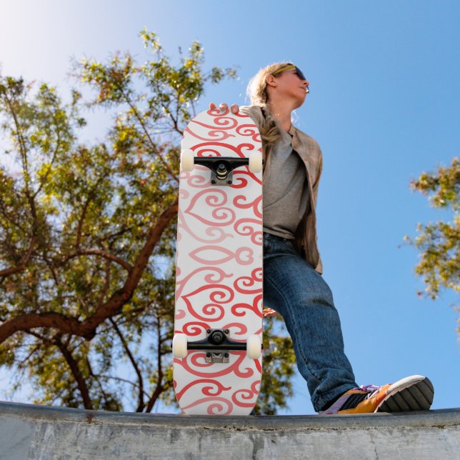 Rotes und rosa Herzmuster Skateboard (Außenbereich 1)