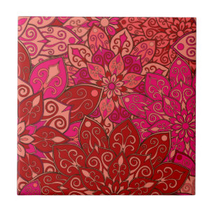 Rotes und rosa Mandala-Muster Fliese