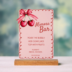 Rotes und rosa Mimosa Bar Cherry Brautparty Acrylschild