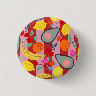 Rotes und rosa Streifen-Fruchtmuster Button
