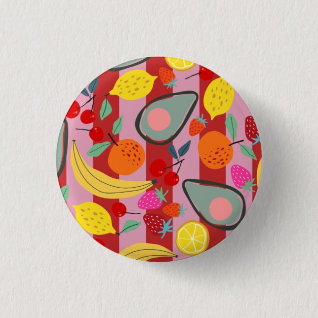 Rotes und rosa Streifen-Fruchtmuster  Button (Vorderseite)