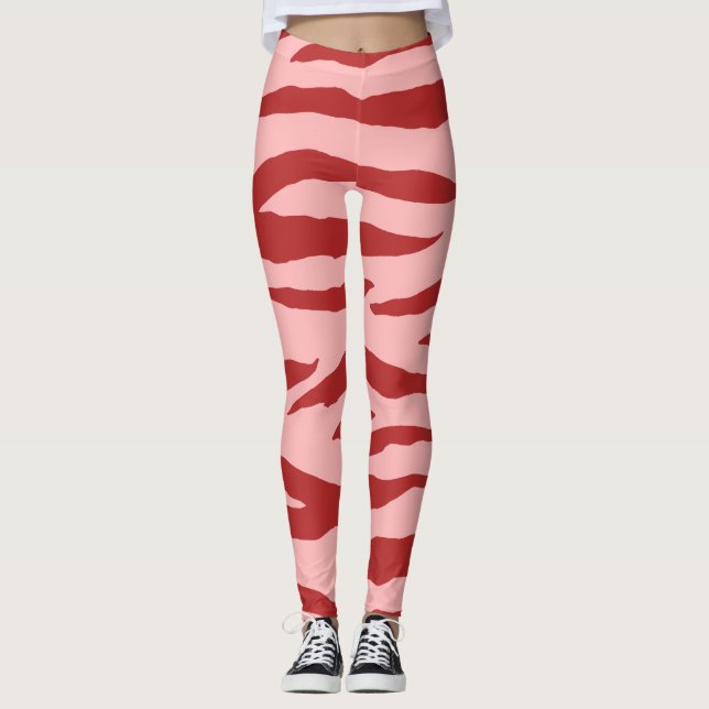 Rotes und rosa Zebra-Wildtiermuster Leggings (Vorderseite)