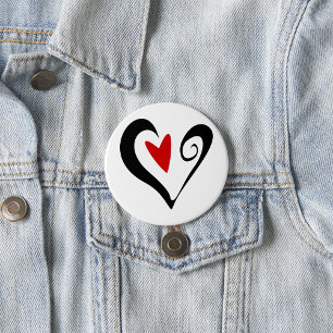 Rotes und schwarzes abstraktes Herz moderner Roman Button