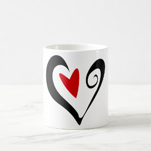Rotes und schwarzes abstraktes Herz moderner Roman Kaffeetasse