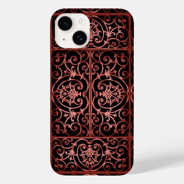 Rotes und schwarzes Bildlaufmuster Case-Mate iPhone 14 Hülle (Rückseite)