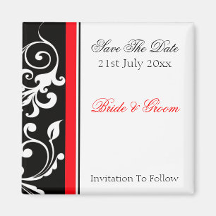 Rotes und schwarzes Blumen Save the Date Magnet