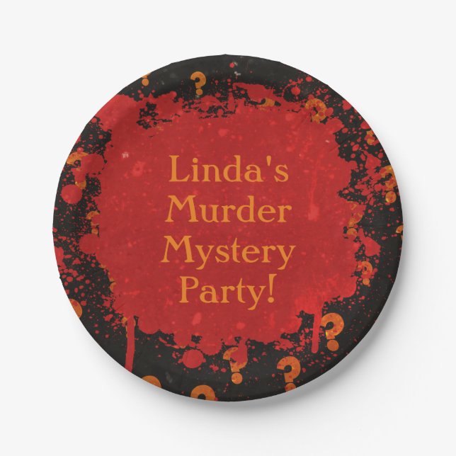 Rotes und schwarzes blutiges Murden-Mystery-Party Pappteller (Vorderseite)