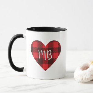 Rotes und Schwarzes Buffalo Kariert/Karo Monogramm Tasse