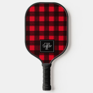 Rotes und Schwarzes Buffalo Karierter Karo Monogra Pickleball Schläger