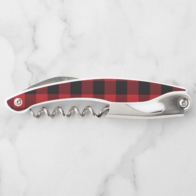 Rotes und Schwarzes Buffalo Kariertes Schachbrett  Kellnermesser (Rückseite)
