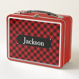 Rotes und schwarzes Buffalo-Karo-Monogramm Metall Brotdose