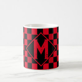 Rotes und schwarzes Büffel, kariert Monogramm, Kar Kaffeetasse