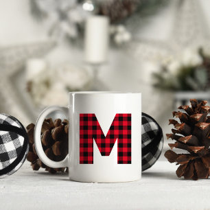 Rotes und schwarzes Büffel-Karo-Bold-Letter-M-Mono Kaffeetasse