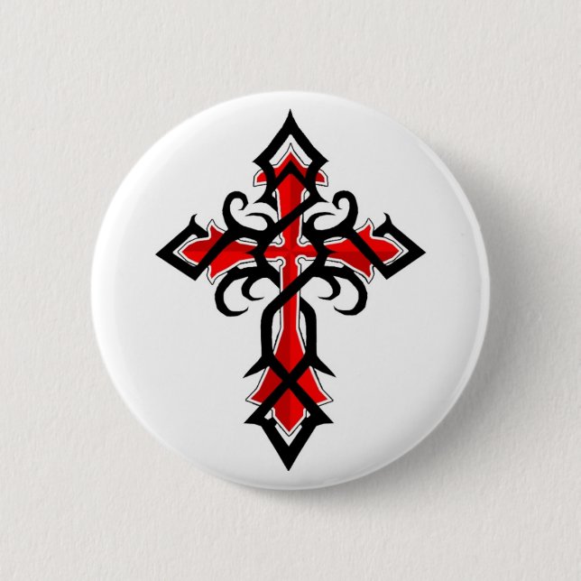 Rotes und schwarzes dekoratives Jesus-Christus-Kre Button (Vorderseite)